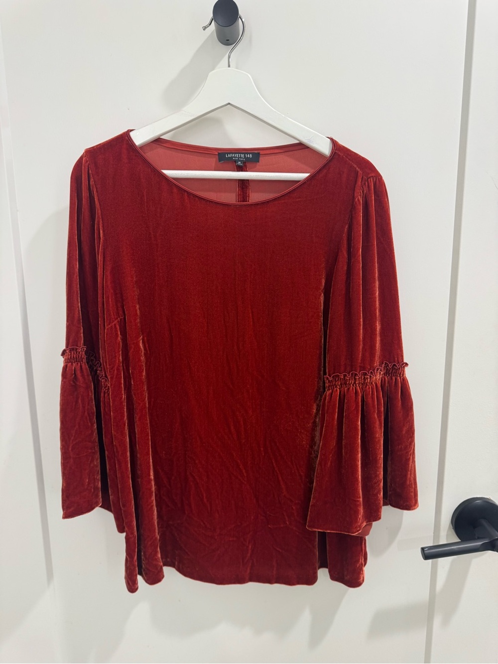 Lafayette 148 New York rust red velvet bell-sleeve blouse